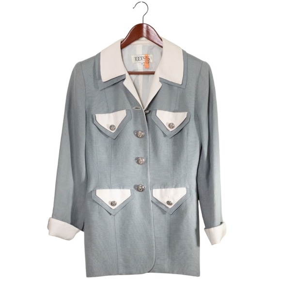 Tootsies Jackets & Blazers - Tootsies Moschery Size 4 Blue White Linen Blazer Ram Buttons Vintage 80s Western